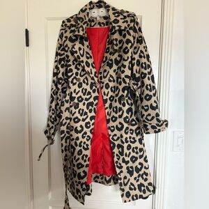 Leopard Print Trench Coat with Red Lining
